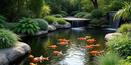 A tranquil koi pond surrounded by lush foliage in a Holland Village home